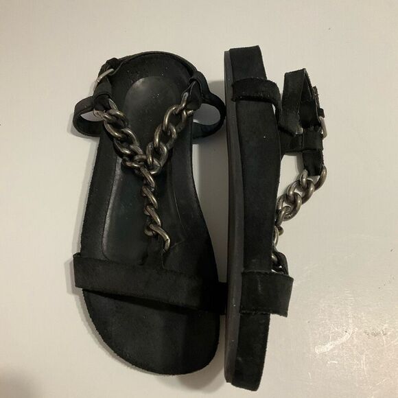 Bimba y Lola Suede Chain Fisherman Sandals, Size 37. (6.5/7 US) Black Spain. - Picture 7 of 16